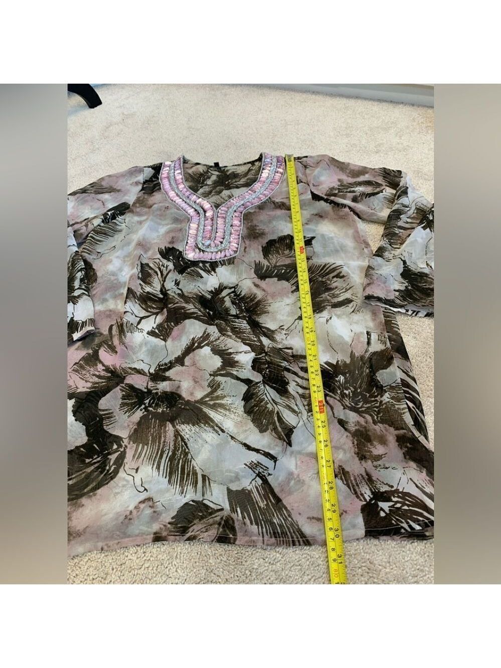 PREMISE brown pink sheer chiffon gem jewelled beach coverup blouse top Sz L 🔥 - Picture 10 of 13